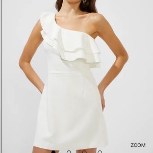 NWT French Connection Whisper Asymmetric Ruffle Dress Summer White